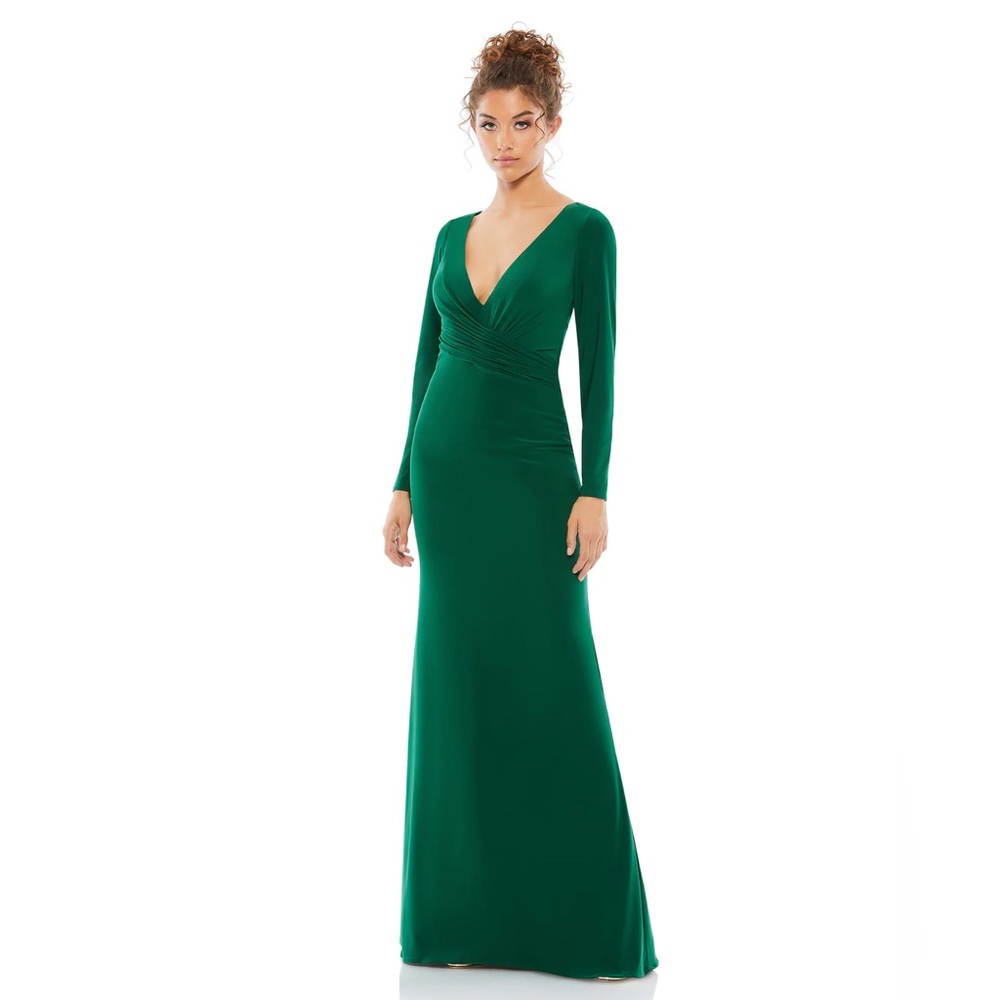 Mac Duggal Ieena 26573 Long Sleeve Ruched V-Neck Gown